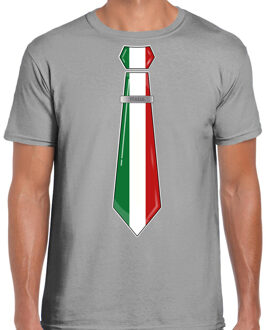 Bellatio Decorations Verkleed T-shirt voor heren - stropdas Italie - grijs - supporter - themafeest 2XL