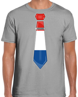 Bellatio Decorations Verkleed T-shirt voor heren - stropdas Nederland - grijs - supporter - themafeest L