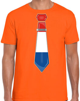 Bellatio Decorations Verkleed T-shirt voor heren - stropdas Nederland - oranje - supporter - themafeest
