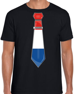 Bellatio Decorations Verkleed T-shirt voor heren - stropdas Nederland - zwart - supporter - themafeest 2XL