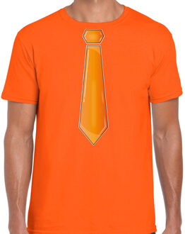 Bellatio Decorations Verkleed t-shirt voor heren - stropdas oranje - oranje - carnaval - foute party 2XL