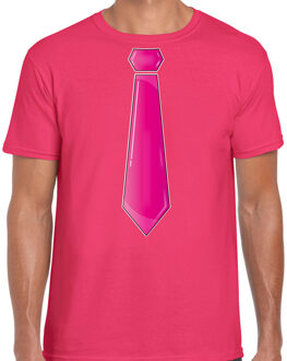 Bellatio Decorations Verkleed t-shirt voor heren - stropdas roze - roze - carnaval - foute party - verkleedshirt
