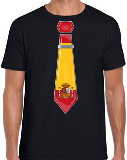 Bellatio Decorations Verkleed T-shirt voor heren - stropdas Spanje - zwart - supporter - themafeest L