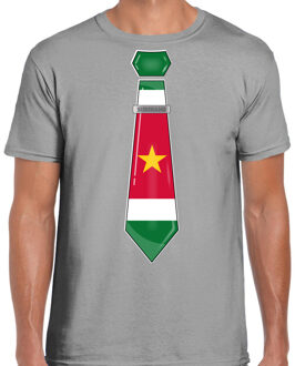 Bellatio Decorations Verkleed T-shirt voor heren - stropdas Suriname - grijs - supporter - themafeest S