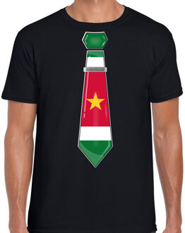 Bellatio Decorations Verkleed T-shirt voor heren - stropdas Suriname - zwart - supporter - themafeest M