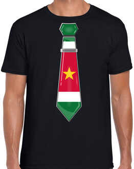 Bellatio Decorations Verkleed T-shirt voor heren - stropdas Suriname - zwart - supporter - themafeest