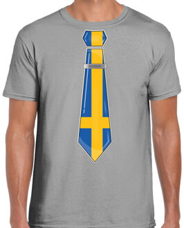 Bellatio Decorations Verkleed T-shirt voor heren - stropdas Zweden - grijs - supporter - themafeest
