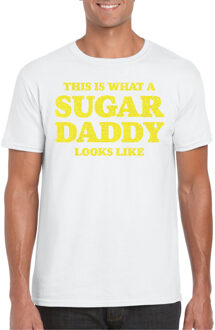 Bellatio Decorations Verkleed T-shirt voor heren - sugar daddy - wit - glitter geel - carnaval/themafeest - Vaderdag 2XL