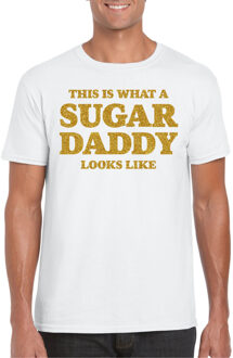 Bellatio Decorations Verkleed T-shirt voor heren - sugar daddy - wit - glitter goud - carnaval/themafeest - Vaderdag 2XL