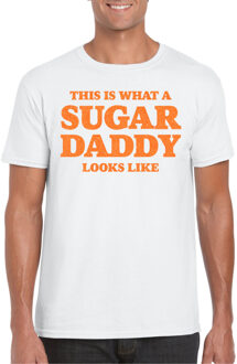 Bellatio Decorations Verkleed T-shirt voor heren - sugar daddy - wit - glitter oranje - carnaval/themafeest - Vaderdag 2XL