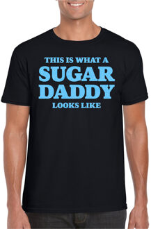 Bellatio Decorations Verkleed T-shirt voor heren - sugar daddy - zwart - glitter blauw - carnaval/themafeest - Vaderdag 2XL