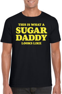 Bellatio Decorations Verkleed T-shirt voor heren - sugar daddy - zwart - glitter geel - carnaval/themafeest - Vaderdag 2XL