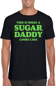 Bellatio Decorations Verkleed T-shirt voor heren - sugar daddy - zwart - glitter groen - carnaval/themafeest - Vaderdag 2XL