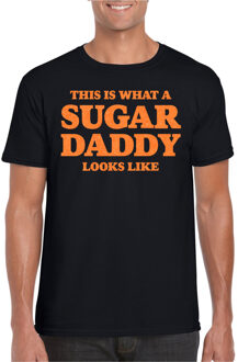 Bellatio Decorations Verkleed T-shirt voor heren - sugar daddy - zwart - glitter oranje - carnaval/themafeest - Vaderdag 2XL