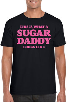 Bellatio Decorations Verkleed T-shirt voor heren - sugar daddy - zwart - glitter roze - carnaval/themafeest - Vaderdag 2XL