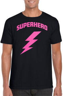 Bellatio Decorations Verkleed T-shirt voor heren - superheld - zwart/roze - stripfiguren - carnaval/themafeest XL