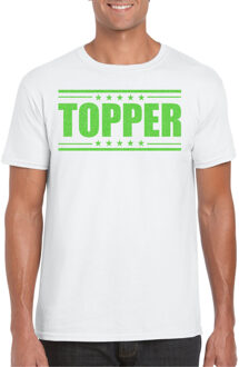 Bellatio Decorations Verkleed T-shirt voor heren - topper - wit - groene glitters - feestkleding 2XL