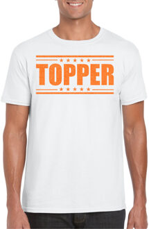 Bellatio Decorations Verkleed T-shirt voor heren - topper - wit - oranje glitters - feestkleding 2XL