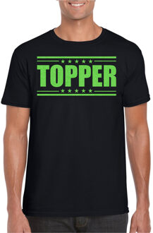 Bellatio Decorations Verkleed T-shirt voor heren - topper - zwart - groene glitters - feestkleding L