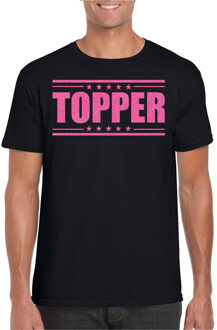 Bellatio Decorations Verkleed T-shirt voor heren - topper - zwart - roze glitters - feestkleding 2XL