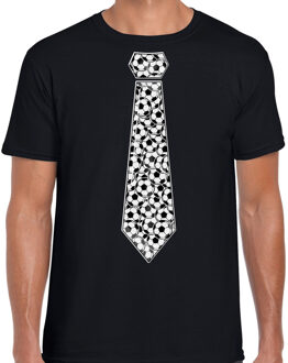 Bellatio Decorations Verkleed T-shirt voor heren - voetbal stropdas - zwart - supporter EK / WK L