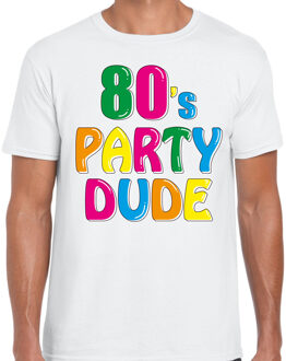 Bellatio Decorations Verkleed T-shirt voor heren - wit - 80s party dude - Jaren tachtig / Disco themafeest L