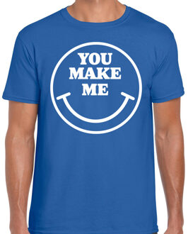 Bellatio Decorations Verkleed T-shirt voor heren - you make me - smiley - blauw - carnaval - foute party 2XL