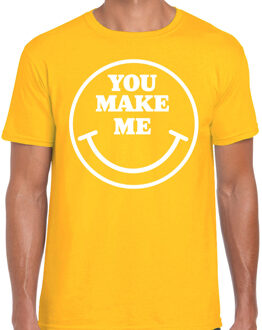 Bellatio Decorations Verkleed T-shirt voor heren - you make me - smiley - geel - carnaval - foute party 2XL