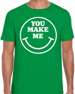 Bellatio Decorations Verkleed T-shirt voor heren - you make me - smiley - groen - carnaval - foute party L