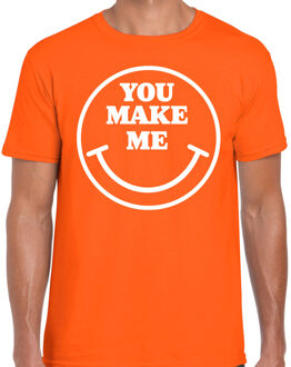 Bellatio Decorations Verkleed T-shirt voor heren - you make me - smiley - oranje - carnaval - foute party L