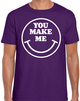 Bellatio Decorations Verkleed T-shirt voor heren - you make me - smiley - paars - carnaval - foute party L