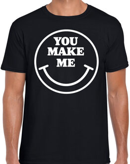 Bellatio Decorations Verkleed T-shirt voor heren - you make me - smiley - zwart - carnaval - foute party L