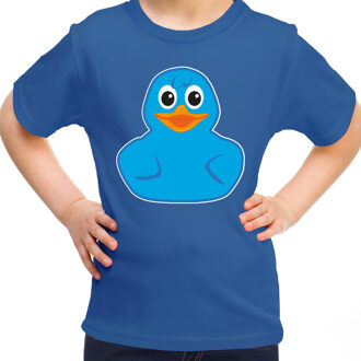 Bellatio Decorations Verkleed T-shirt voor jongens/meisjes - eendje - blauw - Carnaval - feestkleding XS (110-116)