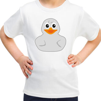 Bellatio Decorations Verkleed T-shirt voor jongens/meisjes - eendje - wit - Carnaval - feestkleding M (134-140)