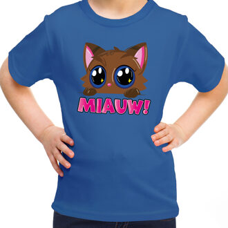 Bellatio Decorations Verkleed T-shirt voor jongens/meisjes - Miauw - blauw - carnaval - feestkleding voor kinderen