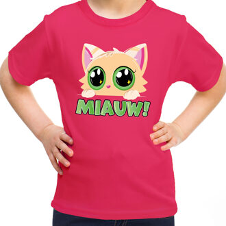 Bellatio Decorations Verkleed T-shirt voor jongens/meisjes - Miauw - roze - carnaval - feestkleding voor kinderen S (122-128)