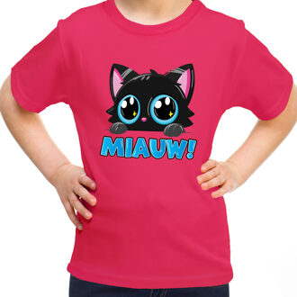 Bellatio Decorations Verkleed T-shirt voor jongens/meisjes - Miauw - roze - carnaval - feestkleding voor kinderen XL (158-164)