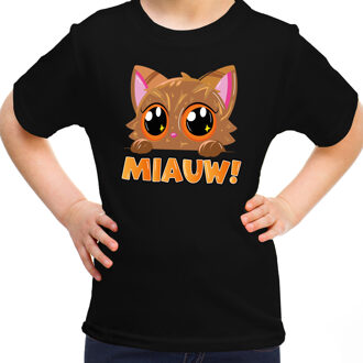 Bellatio Decorations Verkleed T-shirt voor jongens/meisjes - Miauw - zwart - carnaval - feestkleding voor kinderen