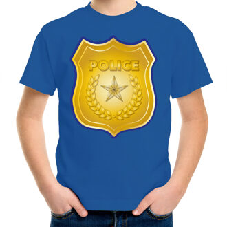 Bellatio Decorations Verkleed T-shirt voor jongens/meisjes - politie embleem - blauw - Carnaval - feestkleding M (134-140)
