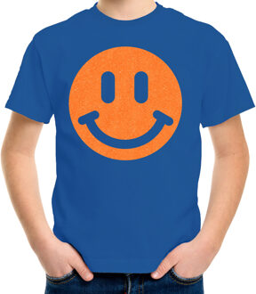 Bellatio Decorations Verkleed T-shirt voor jongens - Smile Emoticon - blauw - carnaval - feestkleding voor kinderen L (146-152)