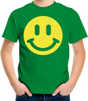 Bellatio Decorations Verkleed T-shirt voor jongens - Smile Emoticon - groen - carnaval - feestkleding voor kinderen XL (158-164)