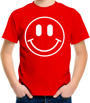 Bellatio Decorations Verkleed T-shirt voor jongens - Smile Emoticon - rood - carnaval - feestkleding voor kinderen L (146-152)