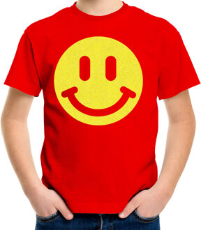 Bellatio Decorations Verkleed T-shirt voor jongens - Smile Emoticon - rood - carnaval - feestkleding voor kinderen M (134-140)