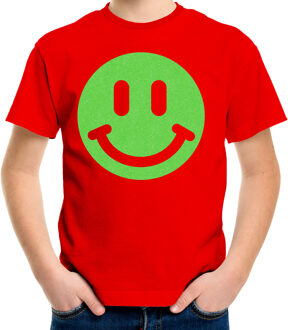 Bellatio Decorations Verkleed T-shirt voor jongens - Smile Emoticon - rood - carnaval - feestkleding voor kinderen XS (110-116)