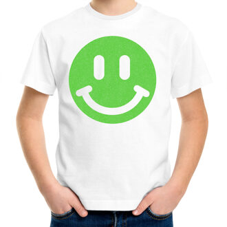 Bellatio Decorations Verkleed T-shirt voor jongens - Smile Emoticon - wit - carnaval - feestkleding voor kinderen XS (110-116)