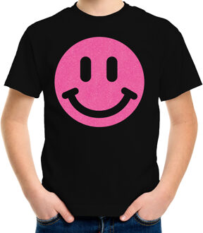 Bellatio Decorations Verkleed T-shirt voor jongens - Smile Emoticon - zwart - carnaval - feestkleding voor kinderen XS (110-116)