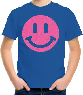 Bellatio Decorations Verkleed T-shirt voor jongens - smiley - blauw - carnaval - feestkleding kind L (146-152)