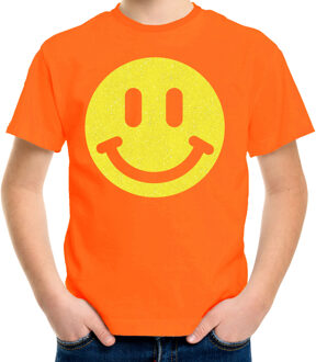 Bellatio Decorations Verkleed T-shirt voor jongens - smiley - oranje - carnaval - feestkleding kind L (146-152)