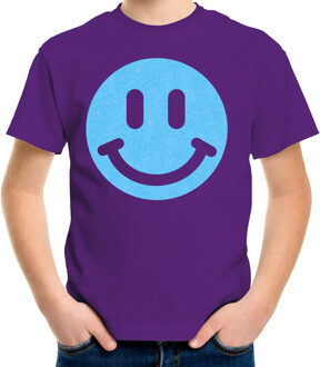 Bellatio Decorations Verkleed T-shirt voor jongens - smiley - paars - carnaval - feestkleding kind S (122-128)