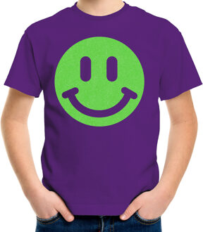 Bellatio Decorations Verkleed T-shirt voor jongens - smiley - paars - carnaval - feestkleding kind XS (110-116)